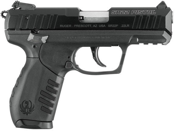 Ruger SR22 Pistol 3600, 22 Long Rifle, 3.5 in, Black Polymer Grip, Black Finish, 10 Rd
