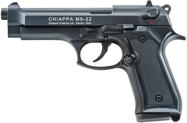 Chiappa M9-22 Semi-Auto Pistol 401077, 22 Long Rifle, 5", Black Plastic Grips, Black Finish, Adjustable Sights, 10 Rd