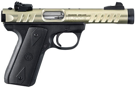 Ruger 22/45 Lite Rimfire Pistol 3900, 22 Long Rifle, 4.4 in Threaded, Polymer Frame, Gold Adonized Finish, Aluminum Upper