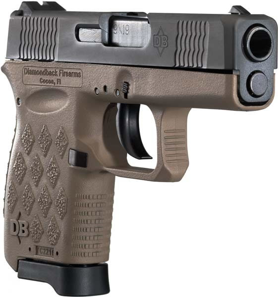 Diamondback DB9 Semi-Auto Pistol DB9FDE, 9mm, 3 in, Flat Dark Earth Grip, Black Finish, 6 Rd