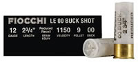 Fiocchi Reduced Recoil High Velocity Buckshot 12LE00BK, 12 Gauge, 2-3/4", 9 Pellets, 1150 fps, #00 Nickel Plated Lead Buckshot, 10 Rd/bx