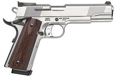 Smith & Wesson 1911 Pistol 108284, 45 ACP, 5", Wood Grip, Satin Stainless Finish, 8 Rd, Adj Sights