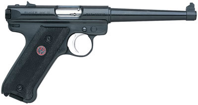 Ruger Mark III MKIII6 Rimfire Pistol 10105, 22 Long Rifle, 6 in, Black Syn Grip, Blue Steel Finish, 10 Rd, Fixed Sights