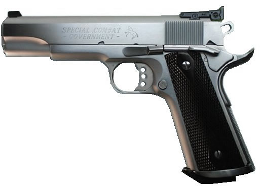Colt Special Combat Government Pistol O2570CM, 38 Super Auto, 5", Silver Black Grip, Hard Chrome Finish, 9 Rd