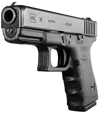 Glock 38 Compact Pistol PI38502, 45 GAP, 4.02 in, Polymer Grip, Black Finish, Fixed Sights, 8 Rd