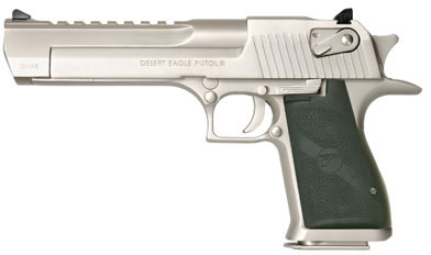 Magnum Research Desert Eagle Mark XIX Pistol DE44SN, 44 Rem Mag, 6 in BBL, Black Rubber Grip, Satin Nickel Finish, 8 Rd