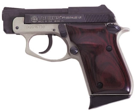 Taurus PT-22 Small Frame Pistol 1220036R, 22 LR, 2-3/4", Rosewood Grip, Duo-Tone Finish, 8 Rd
