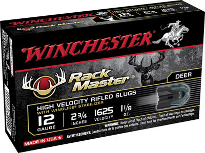 Winchester Supreme Rackmaster Slug S12SR1, 12 Gauge, 2-3/4", 1-1/8 oz, Lead Rifled Slug, 1625fps, 5 Rd/bx, For Smoothbore and Rifled Barrels