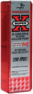 Winchester Super-X Power Point HV Rimfire Ammunition X22LRPP1, 22 LR, Power Point, 40 GR, 1280 fps, 100 Rd/bx