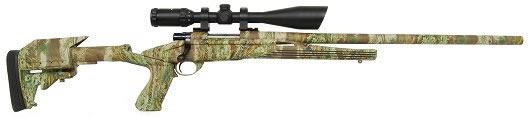 Howa Axiom Bolt Action Rifle HWK96102P+, 22-250 Remington, 24 in Heavy BBL, Camo Stock, Blue Finish, w/Scope/Rings, 5 Rds