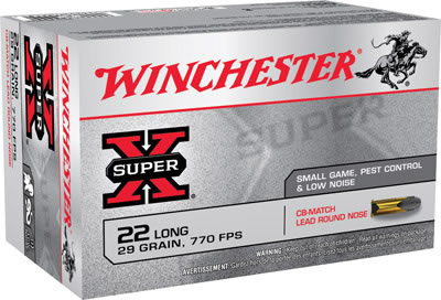Winchester Super-X CB Match Rimfire Ammunition X22LRCBMA, 22 Long CB, Lead Round Nose (RN), 29 GR, 770 fps, 50 Rd/bx