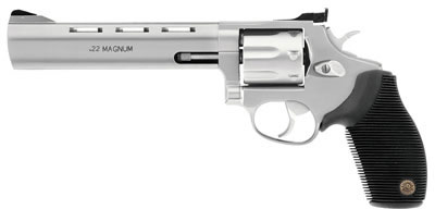 Taurus 991 Rimfire Revolver 2991069, 22 Magnum (WMR), 6 1/2 in, Ribber Grip Overlay, Stainless Finish, 9 Rd, Adj Sights