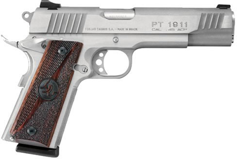Taurus 1911 Semi-Auto Pistol 1191109BHW, 45 ACP, 5 in, Bullshead Walnut Grip, Stainless Finish, 8 Rd