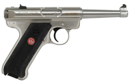Ruger Mark III KMKIII Model6 Rimfire Pistol 10115, 22 Long Rifle, 6 in, Black Synthetic Grip, Stainless Finish, 10 Rd, Fixed Sights
