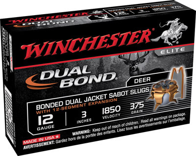 Winchester Supreme Elite Dual Bond Slugs SSDB123, 12 Gauge, 3 in, 375 Grams, Sabot Slug, 5 Rd/bx