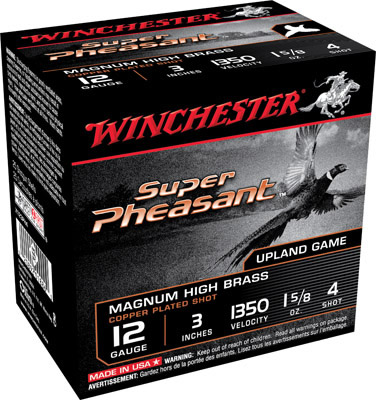 Winchester Super Pheasant Shotshell Loads X123PH4, 12 Gauge, 3 in, 1-5/8 oz, 1350 fps, #4 Lead Shot, 25 Rds/Bx