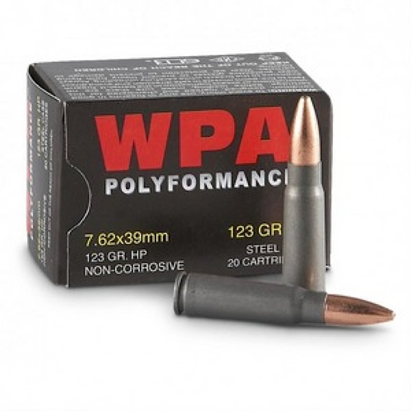 Wolf Performance Rifle Ammunition 762HPTINS, 7.62mmX39mm, Hollow Point, 123 GR, 2396 fps, 700 Rd/case