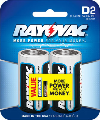 RayoVac 8132D 2 Pack Carded Alkaline D Cell Batteries