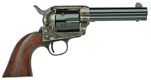 Taylors Single Action 1873 Cattleman Revolver 700A, 45 Long Colt, 4 3/4 in, Wood Grip, Case Hard Blue Finish, 6 rd