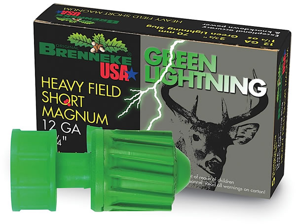 Brenneke Green Lightning Slugs SL122HFSGL-1207825, 12 Gauge, 2-3/4", 1-1/4 oz, 1476 fps, 5 Rd/bx