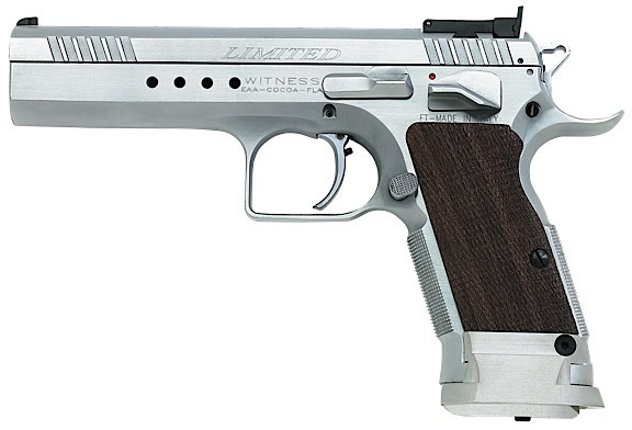 EAA Witness Limited Semi-Auto Pistols 600320, 40 S&W, 4.75 in, Wood Grip, Stainless Finish, 15 Rd