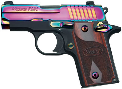 Sig P238 Pistol 238380RBT, 380 ACP, Pistol 2.7 in, Rosewood Grip, Black/Rainbo Finish, Night Sights, 6 Rd
