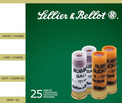 Sellier & Bellot Shotgun Ammuntion V075212U, 12 Gauge, 2-3/4, 2.67, #1 Rubber Ball Rubber Shot, 25 Rd/bx