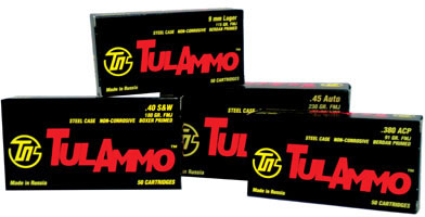 Tulammo Pistol Ammunition TA919150, 9mm, Full Metal Jacket (FMJ), 115 GR, 50 Rd/bx