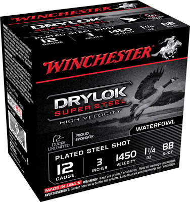 Winchester Supreme High Velocity SSH123BB, 12 Gauge, 3", 1-1/4 oz, 1450 fps, #BB Steel Shotshells Shot, 25 Rds/Bx
