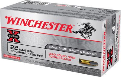 Winchester Super-X Match High Velocity Rimfire Ammunition X22LR, 22 LR, Lead Round Nose (RN), 40 GR, 1255 fps, 50 Rd/bx
