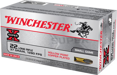 Winchester Super-X Rimfire Ammunition X22LRH, 22 LR, Lead Hollow Point (HP), 37 GR, 1280 fps, 50 Rd/bx