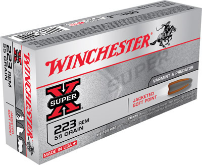 Winchester Super-X Rifle Ammunition X223R, 223 Remington, Pointed Soft Point (SP), 55 GR, 3240 fps, 20 Rd/bx