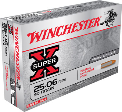 Winchester Super-X Rifle Ammunition X25061, 25-06 Remington, Positive Expanding Point, 90 GR, 3440 fps, 20 Rd/bx