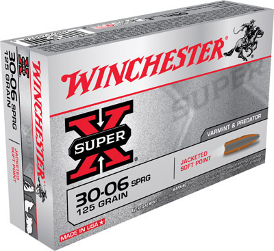 Winchester Super-X Rifle Ammunition X30062, 30-06 Springfield, Pointed Soft Point (SP), 125 GR, 3140 fps, 20 Rd/bx