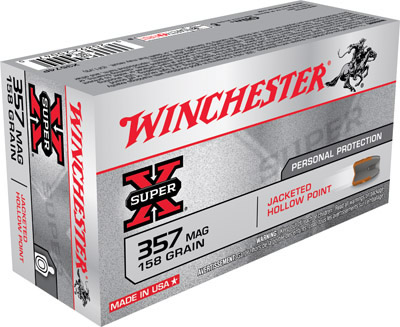 Winchester Super-X Pistol Ammunition X3574P, 357 Magnum, Jacketed Hollow Point (JHP), 158 GR, 1235 fps, 50 Rd/bx