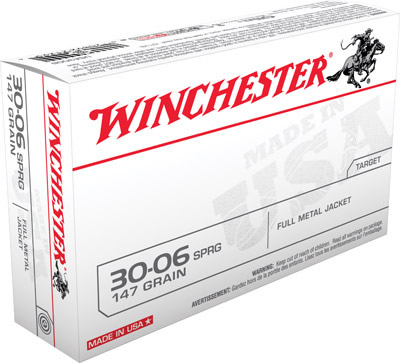 Winchester USA Rifle Ammunition USA3006, 30-06 Springfield, Full Metal Jacket (FMJ), 147 GR, 3020 fps, 20 Rd/bx