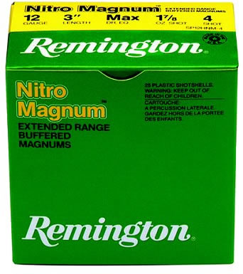 Remington Nitro Magnum NM124, 12 Gauge, 3", 1-5/8 oz, 1280 fps, #4 Lead Shot, 25 Rds/Bx