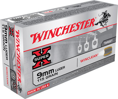Winchester WinClean Handgun Ammunition WC91, 9mm, Brass Enclosed Base, 115 GR, 1190 fps, 50 Rd/bx
