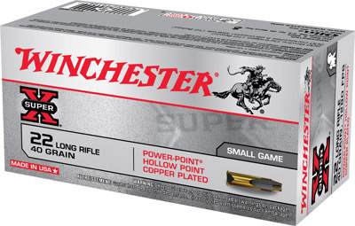Winchester Super-X Power Point HV Rimfire Ammunition X22LRPP, 22 LR, Hollow Point (HP), 40 GR, 1280 fps, 50 Rd/bx