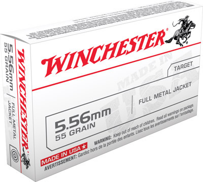 Winchester USA Rifle Ammunition Q3131, 5.56mm NATO, Full Metal Jacket (FMJ), 55 GR, 3270 fps, 20 Rd/bx