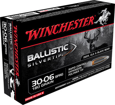 Winchester Supreme Rifle Ammunition SBST3006B, 30-06 Springfield, Ballistic Silvertip, 180 GR, 2750 fps, 20 Rd/bx
