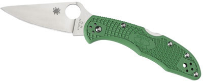 Spyderco Delica 4 Green Handle Clip Point Folding Knife w/Plain Edge (C11PGRE)