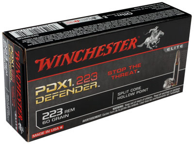 Winchester Rifle Ammunition S223RPDB, 223 Remington, PDX1 Defender, 60 GR, 2750 fps, 20 Rd/bx
