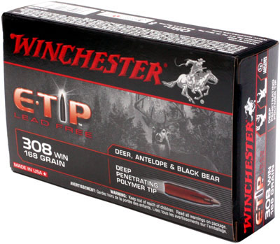 Winchester Supreme Rifle Ammunition S308ETB, 308 Winchester, E-Tip Lead-Free, 168 GR, 2675 fps, 20 Rd/bx
