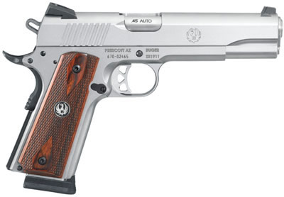 Ruger SR1911 Semi-Auto Pistol 6700, 45 Automatic Colt Pistol (ACP), 5 in, Wood Grip, Stainless Finish, 8 Rd