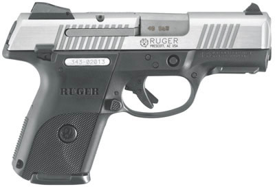 Ruger SR40C Pistol 3478, 40 S&W, 3.5 in, Glass Filler Nylon Grip, Stainless Slide/Black Frame Finish, 9 Rd