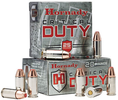 Hornady Critical Duty Pistol Ammunition 90216, 9mm +P, FlexLock, 124 GR, 1175 fps, 25 Rd/bx