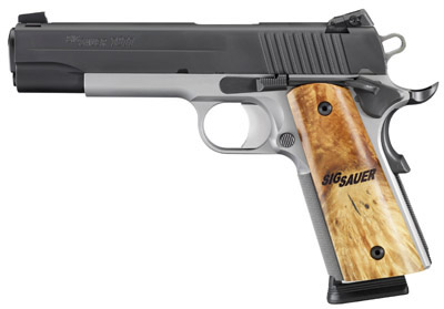 Sig 1911 (CA Approved) Pistol 191145TTTCA, 45 ACP, 5 in, Maple Wood Grip, Two-Tone Finish, Adj Night Sights, 8 Rd
