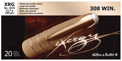 Sellier & Bellot Rifle Ammunition SB308XRGA, 308 Winchester, Exergy Lead-Free, 180 GR, 2605 fps, 20 Rd/bx