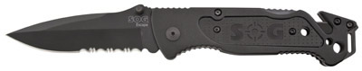 SOG Escape Black Clip Point Folding Knife w/Partially Serrated Edge (FF25)